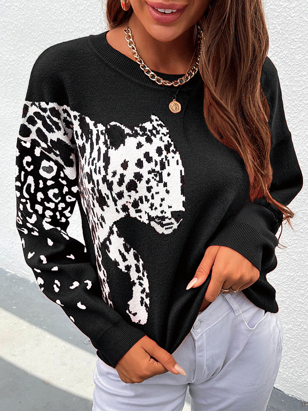 Casual Long Sleeve Leopard Print Sweatshirt