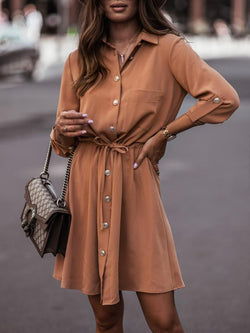 Waist Tie Button Down Mini Dress