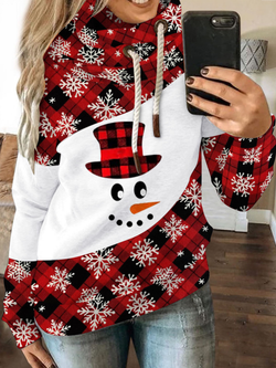 Christmas Print Drawstring Hooded Sweatshirt