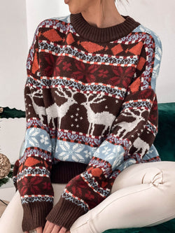 Crew Neck Chrismas Print Sweater