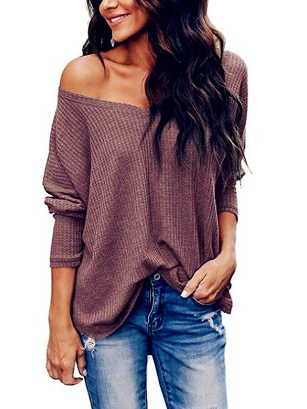 Off Shoulder Batswing Sleeve Loose Pullover Sweater