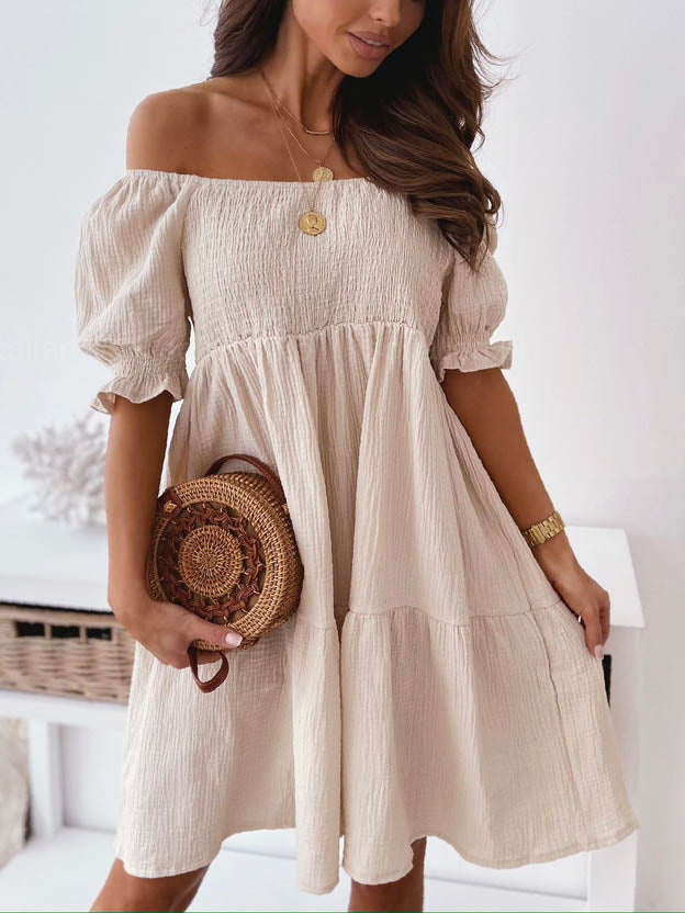 Off Shoulder Short Sleeve Loose Mini Dress