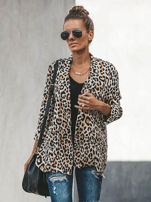 Relaxed Pocketed Cheetah Blazer Jacket