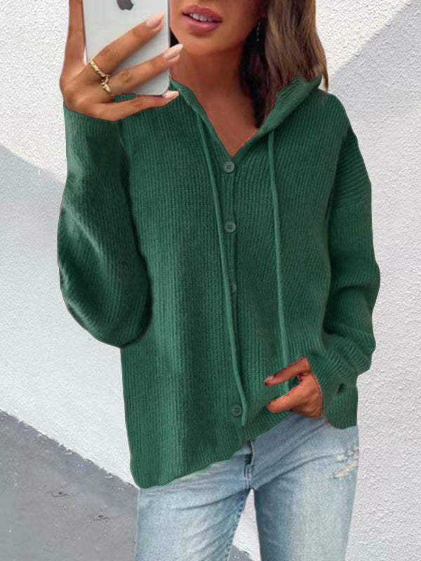 Casual Long Sleeve Buttoned Hooded Sweatshirt