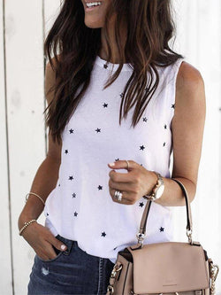 Sleeveless Round Neck Star Printed Tank Tops