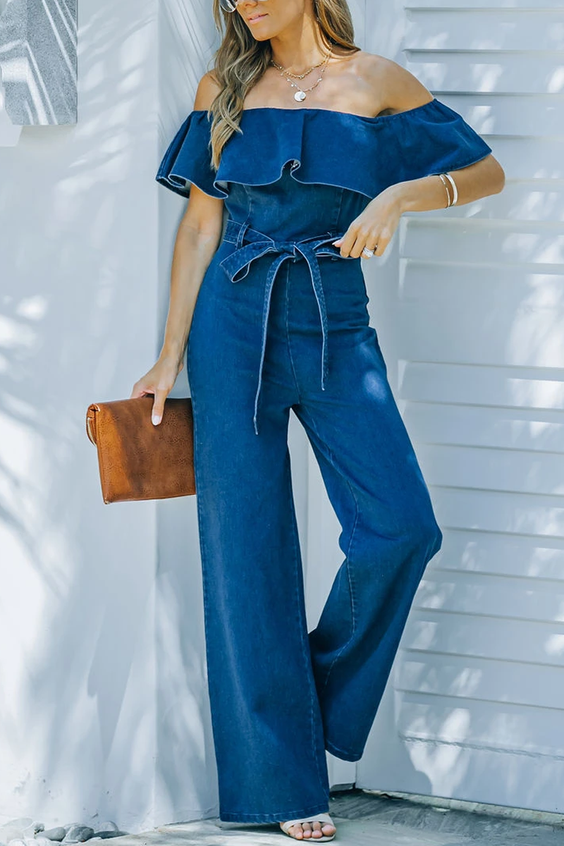 Off The Shoulder Denim Jumpsuit(PreSale)