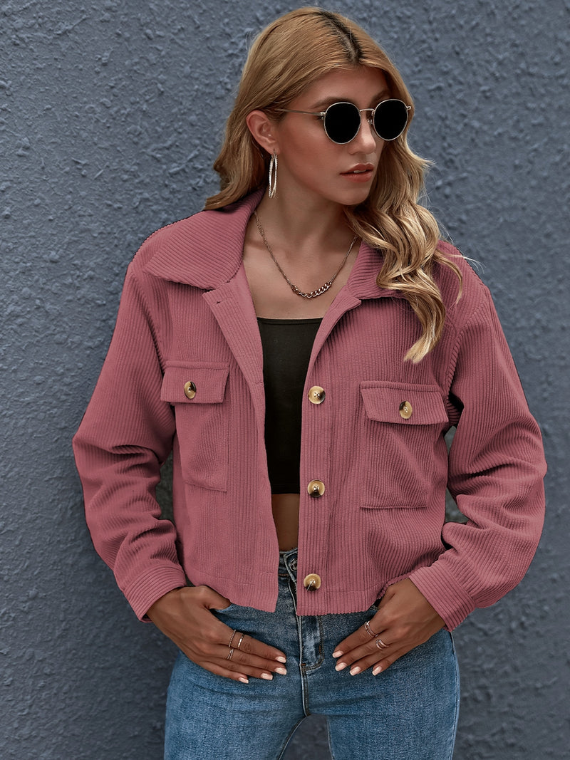 Button Down Long Sleeve Corduroy Jacket Top