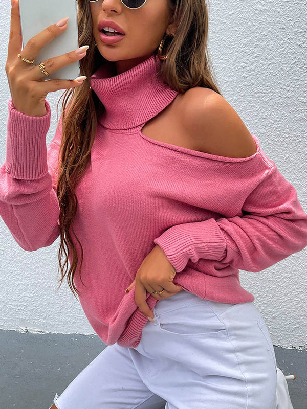 Cold Shoulder Turtle Neck Sweater