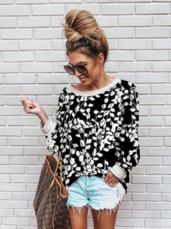 Round Neck Long Sleeve Loose Floral Casual Sweatshirt