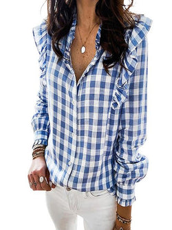 Ruffle Long Sleeve Button Down Blouse Top