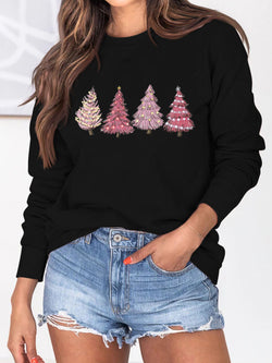 Crew Neck Long Sleeve Christmas Print Sweatshirt