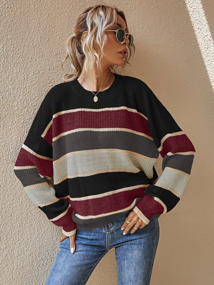 Color Block Round Neck Sweater