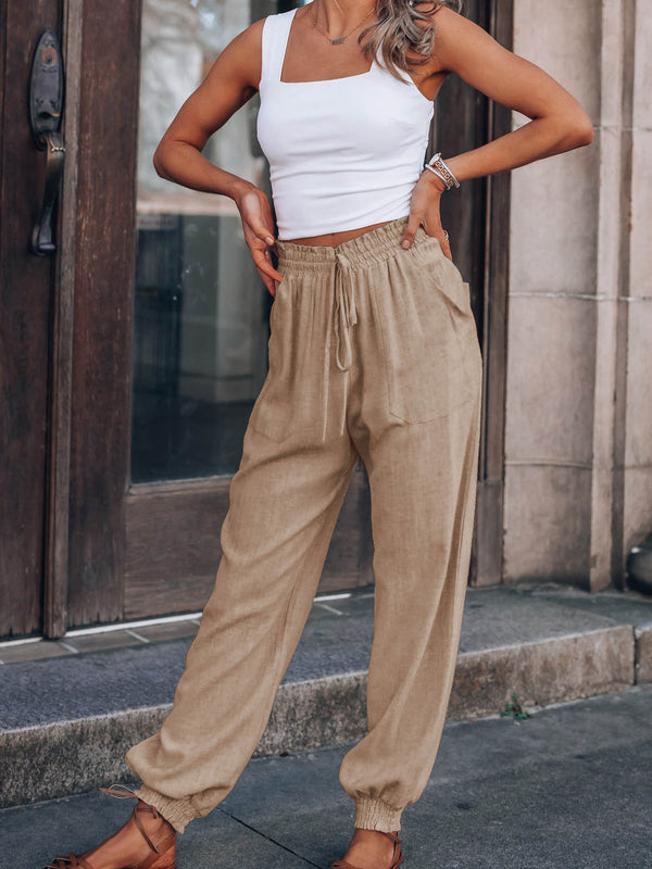 Elastic Waist Draw String Cargo Sweat Pants