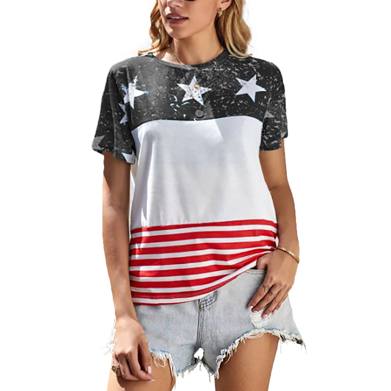 Crew Neck Short Sleeve Casual Star Printed T-Shirt