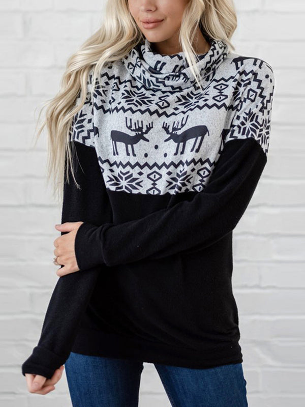 Turtle Neck Long Sleeve Ox Printed Sweatshirt