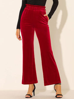 Elastic Waist Solid Color Side Pocket Wide Leg Pants