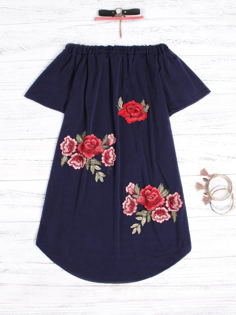 Embroidered Off The Shoulder Mini Dress - Landing Closet