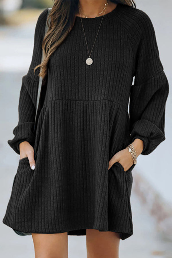 Pockets Long Sleeve Mini Dress