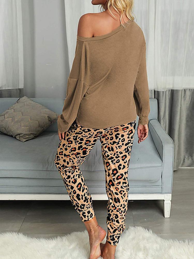 Leopard Print Long Sleeve Sleepwear Two-piece