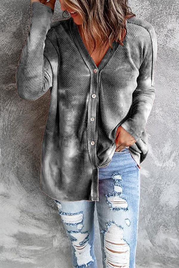 Reverse Tie Dye Button Cardigan