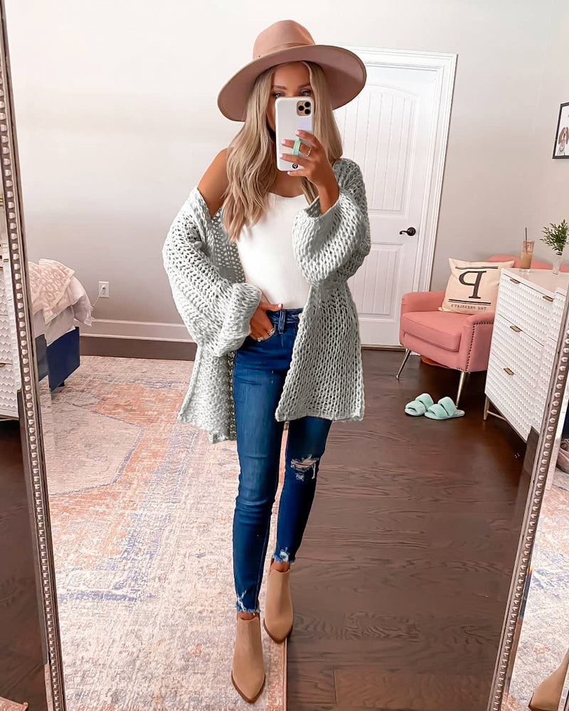 Open Front Chunky Knit Cardigan Oversized Sweater