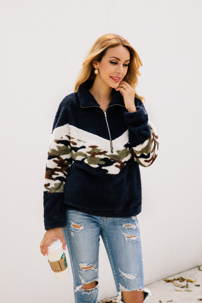 Long Sleeve Zipper Sherpa Sweatshirt Pullover