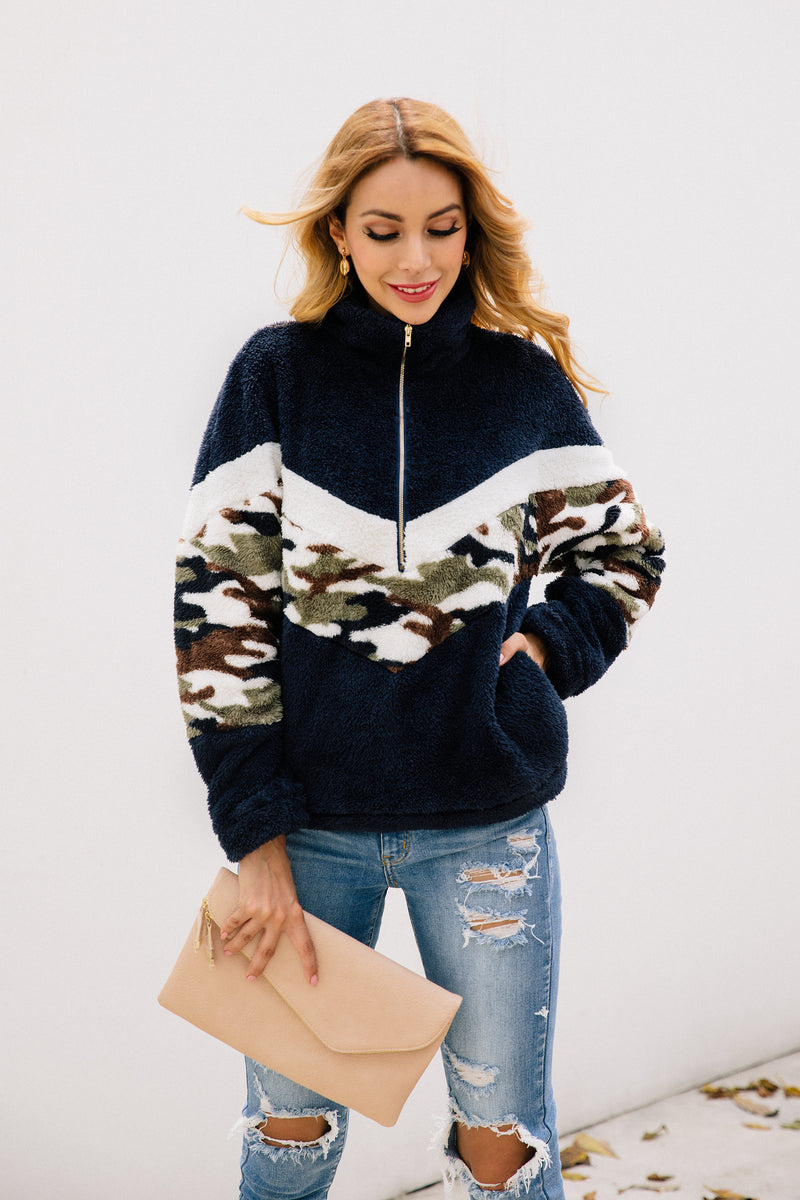 Long Sleeve Zipper Sherpa Sweatshirt Pullover