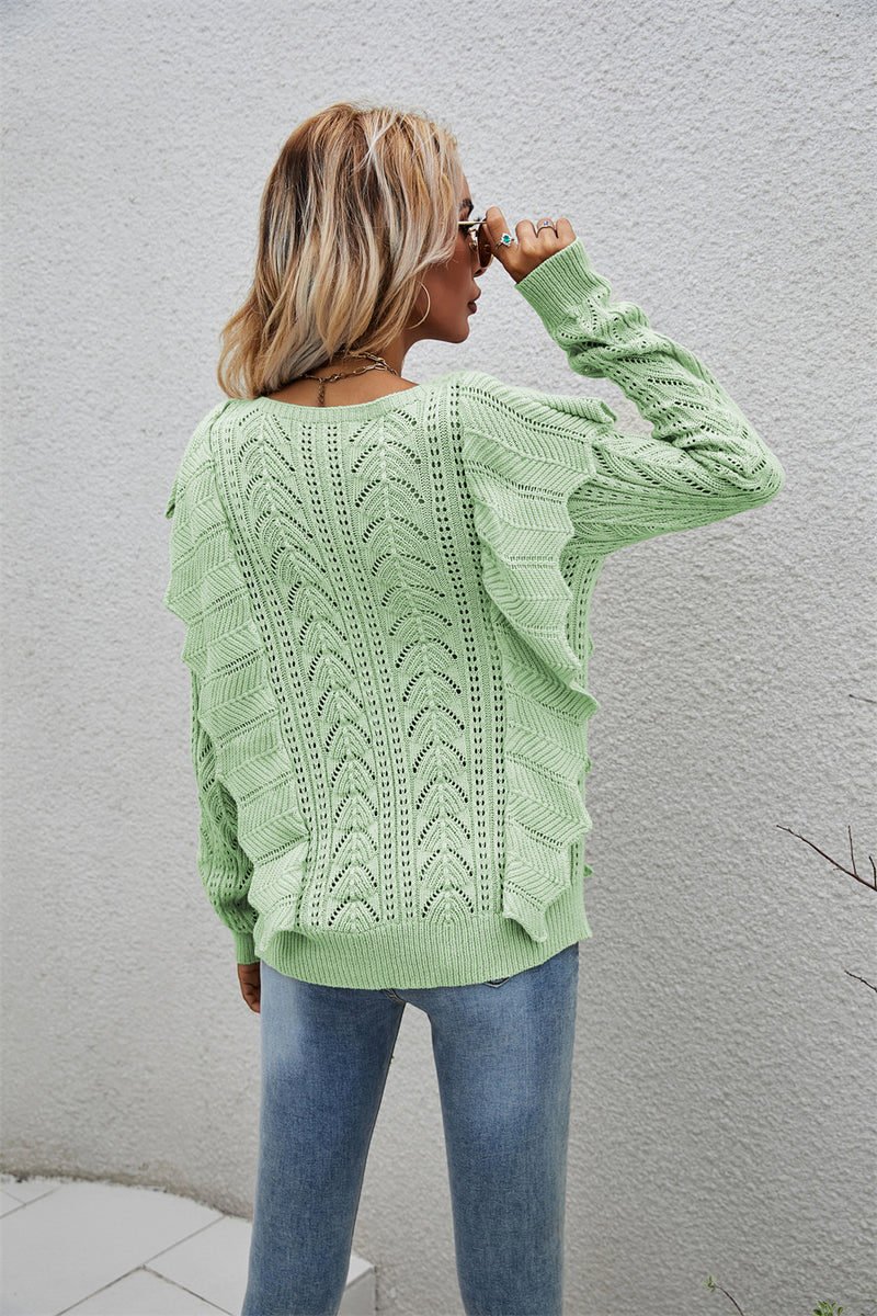 Round Neck Knitted Long Sleeve Sweater