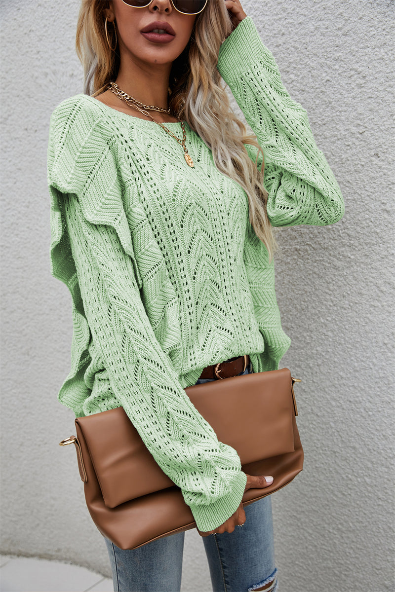 Round Neck Knitted Long Sleeve Sweater