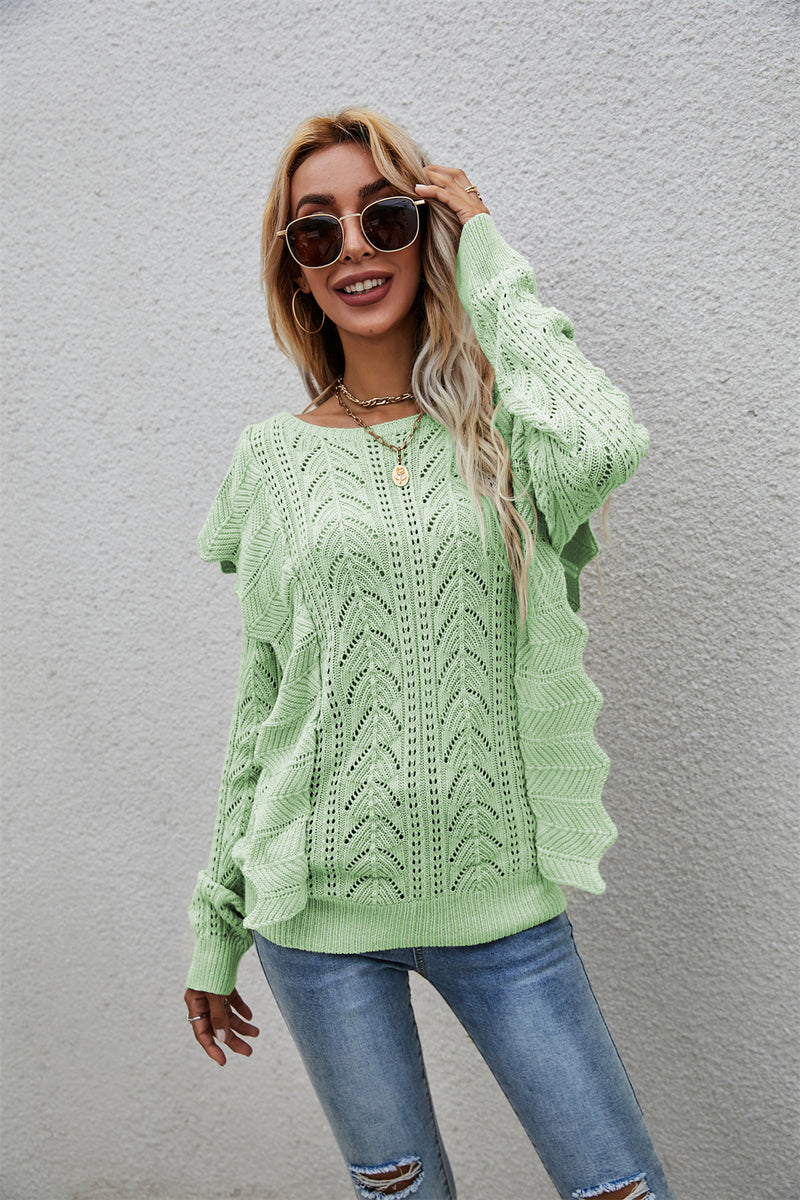 Round Neck Knitted Long Sleeve Sweater