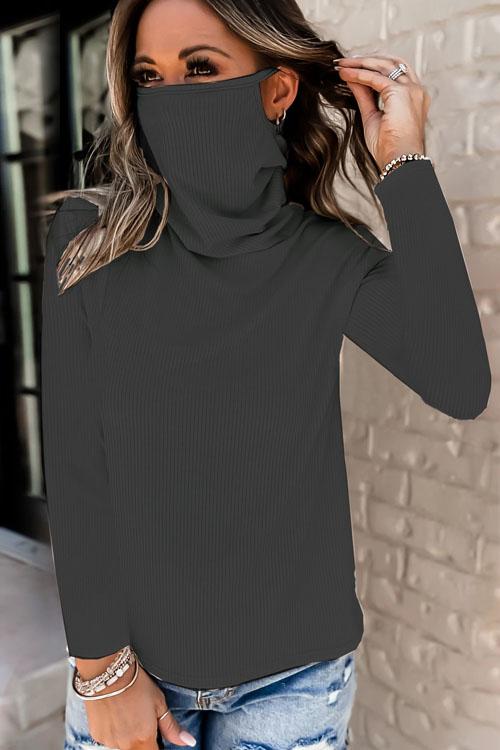 Pile Up  High Collar Mask Blouse Top