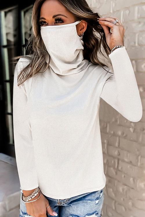 Pile Up  High Collar Mask Blouse Top