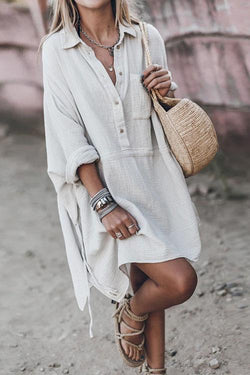 Casual Loose Cotton Linen V-neck Dress