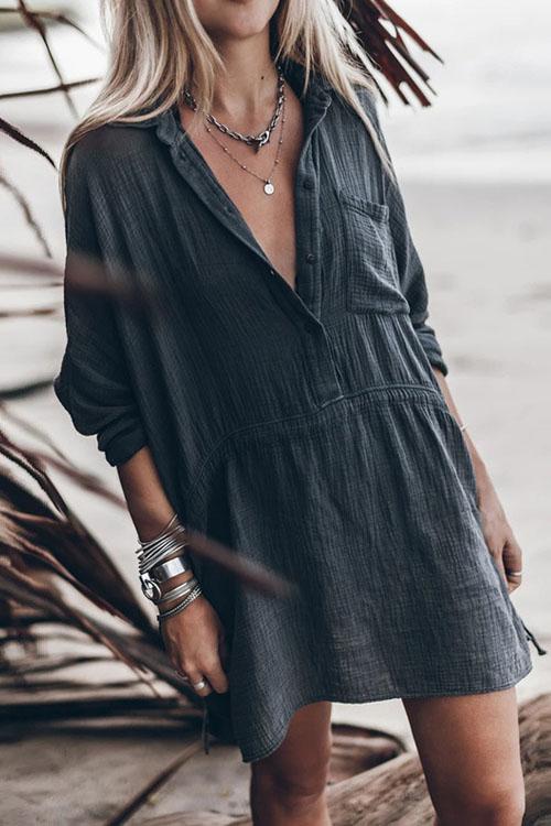 Casual Loose Cotton Linen V-neck Dress