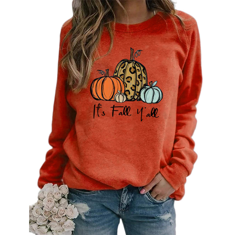 Casual Fall Printed Crew Neck Sweatshirt