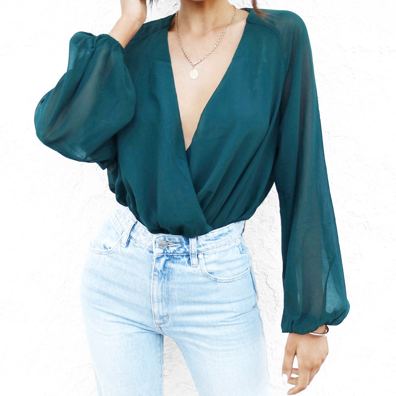 Women's long sleeve V-neck chiffon bottoming