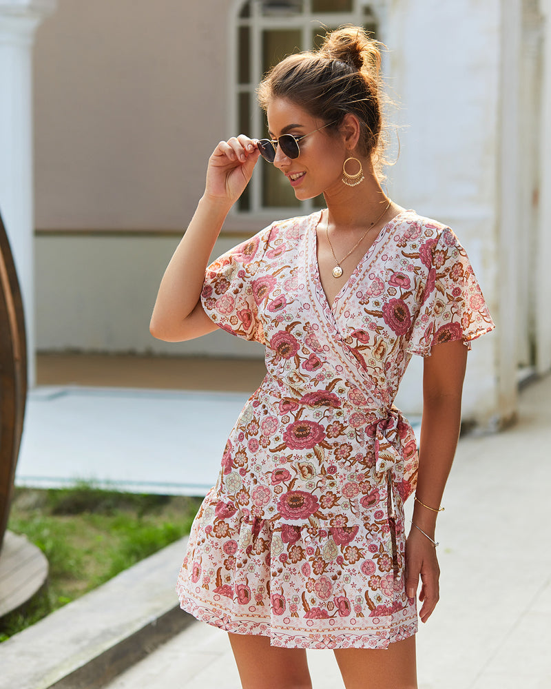 Boho Short Sleeve Floral Mini Dress