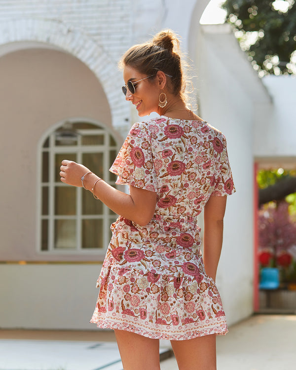 Boho Short Sleeve Floral Mini Dress