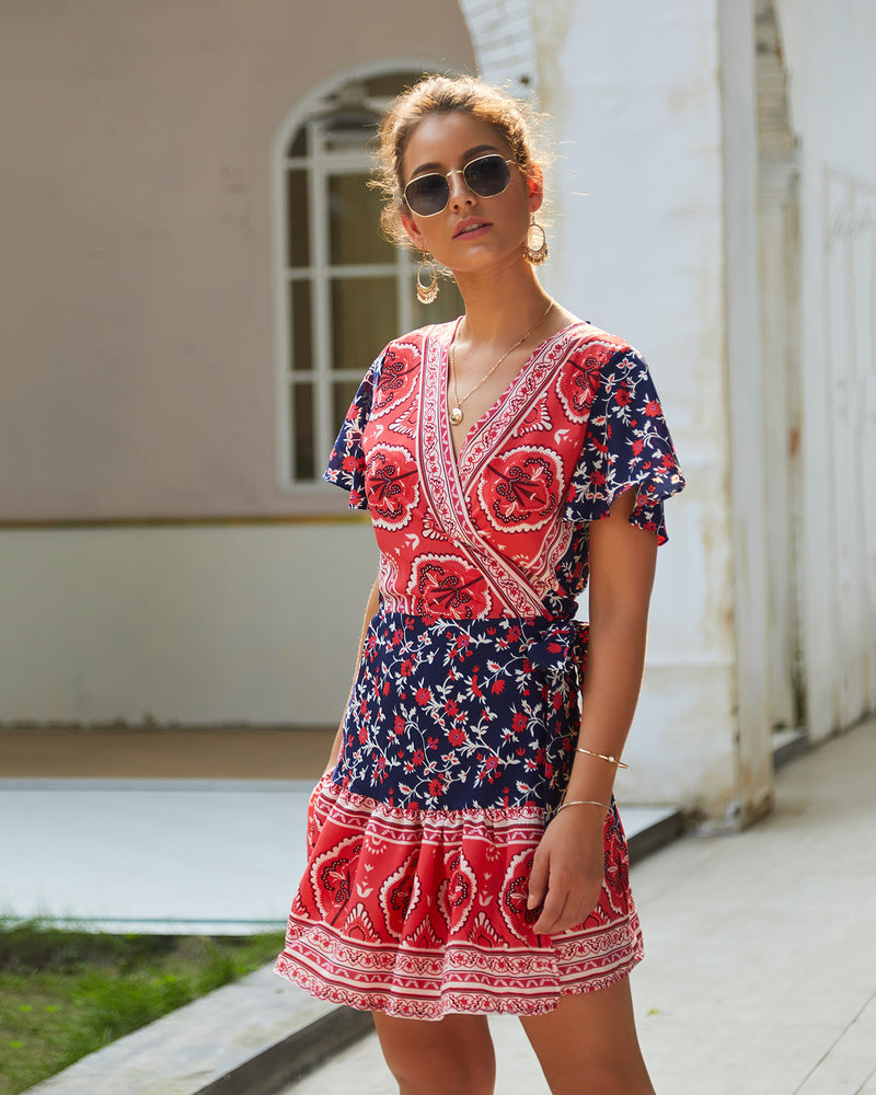 Boho Short Sleeve Floral Mini Dress