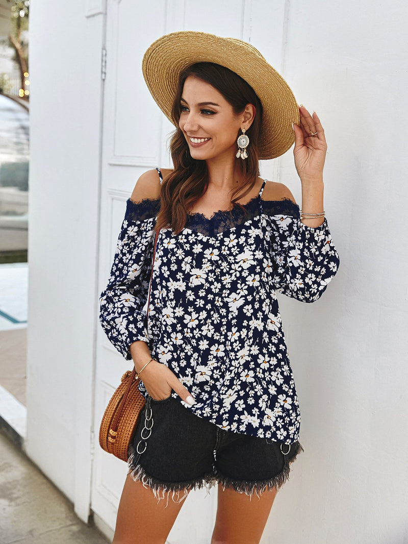 Spaghetti Strap Off Shoulder Floral Tops