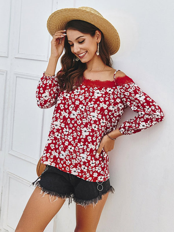 Spaghetti Strap Off Shoulder Floral Tops