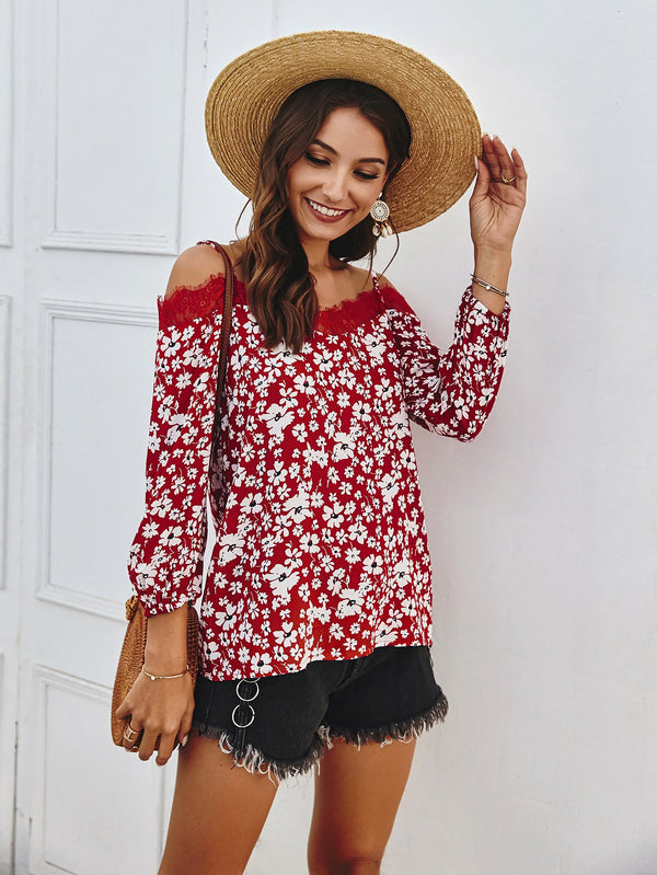 Spaghetti Strap Off Shoulder Floral Tops