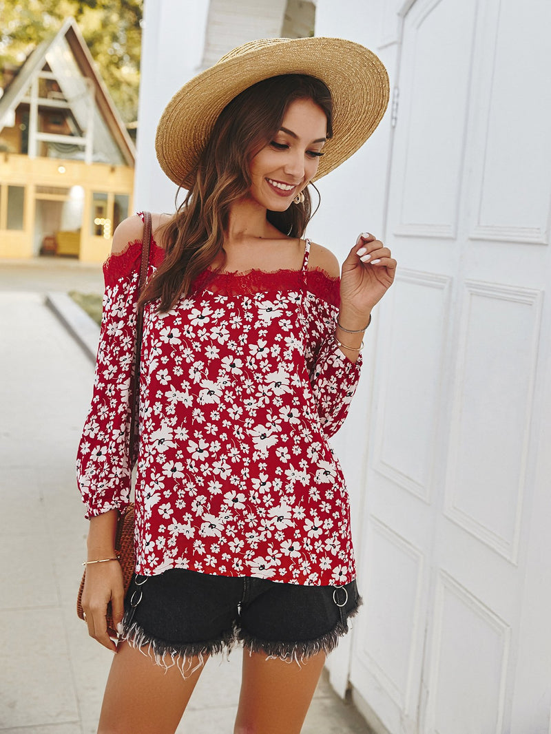 Spaghetti Strap Off Shoulder Floral Tops