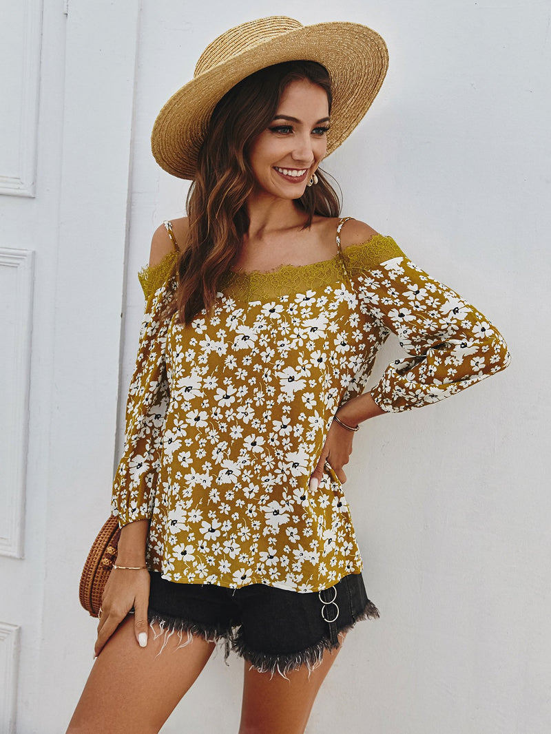 Spaghetti Strap Off Shoulder Floral Tops