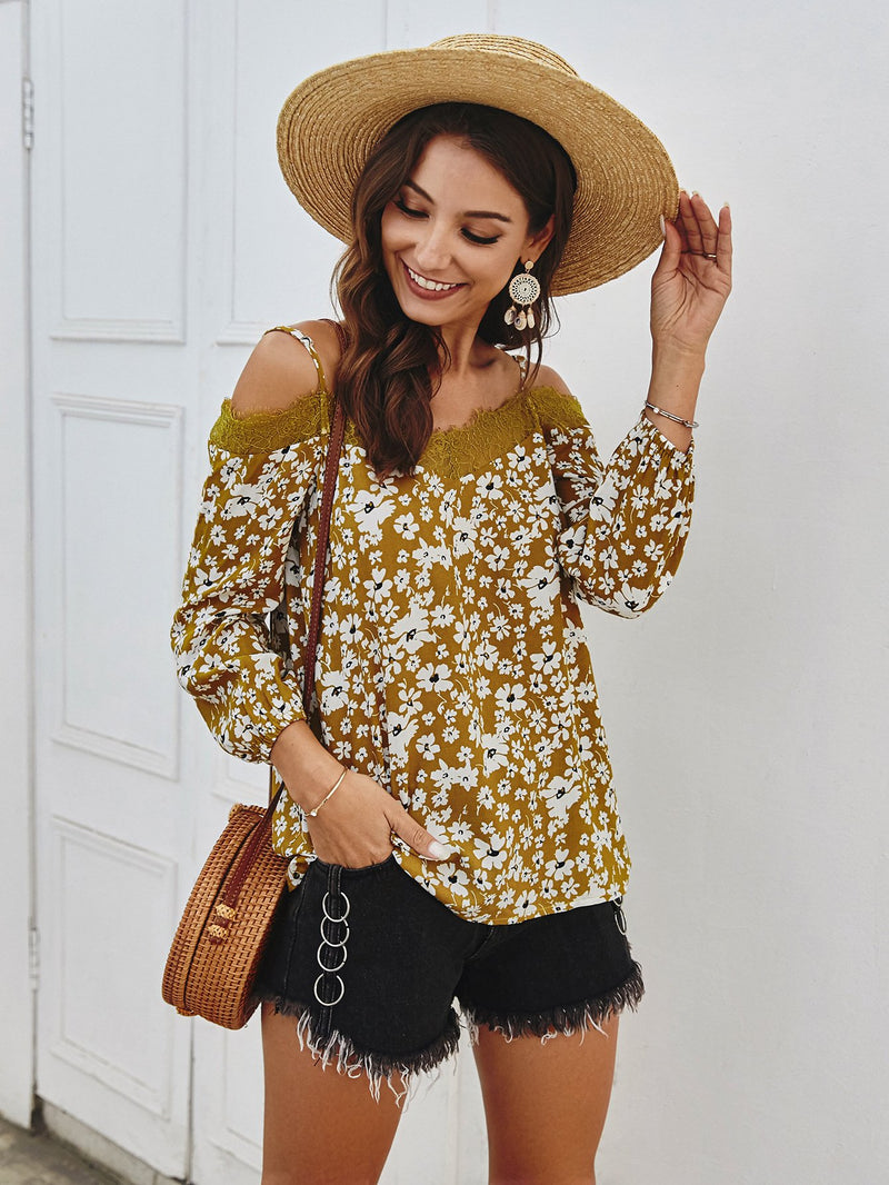 Spaghetti Strap Off Shoulder Floral Tops