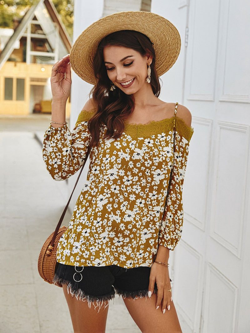 Spaghetti Strap Off Shoulder Floral Tops