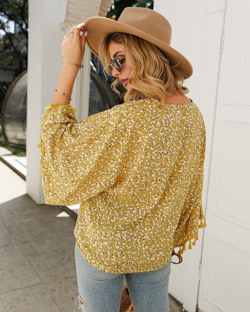 Women's Tassel Sleeve Floral Shirt