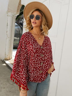 Women's Tassel Sleeve Floral Shirt