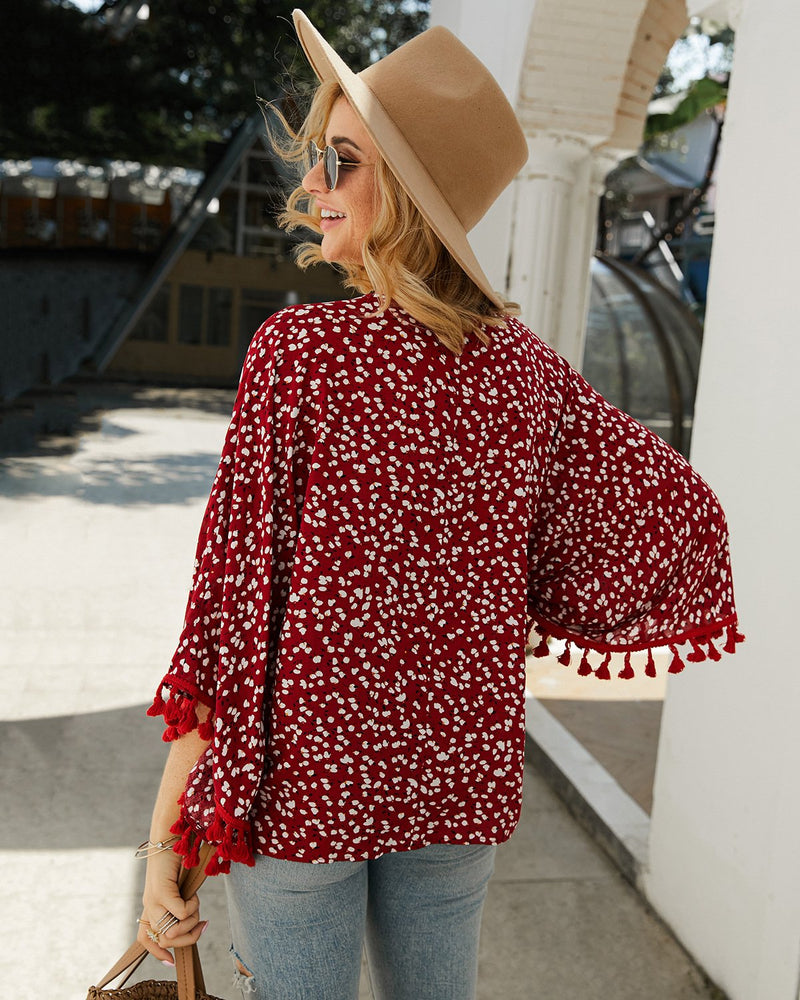 Women's Tassel Sleeve Floral Shirt