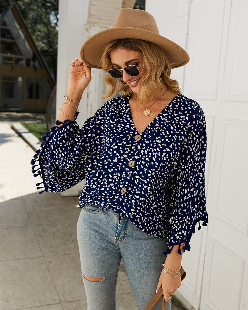 Women's Tassel Sleeve Floral Shirt